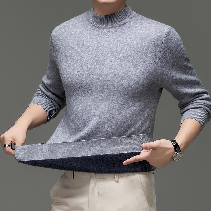 One-Piece Fleece Bottoming Shirt Men'S Autumn And Winter Crew Neck Fleece Casual Top Men'S Knitted Sweater