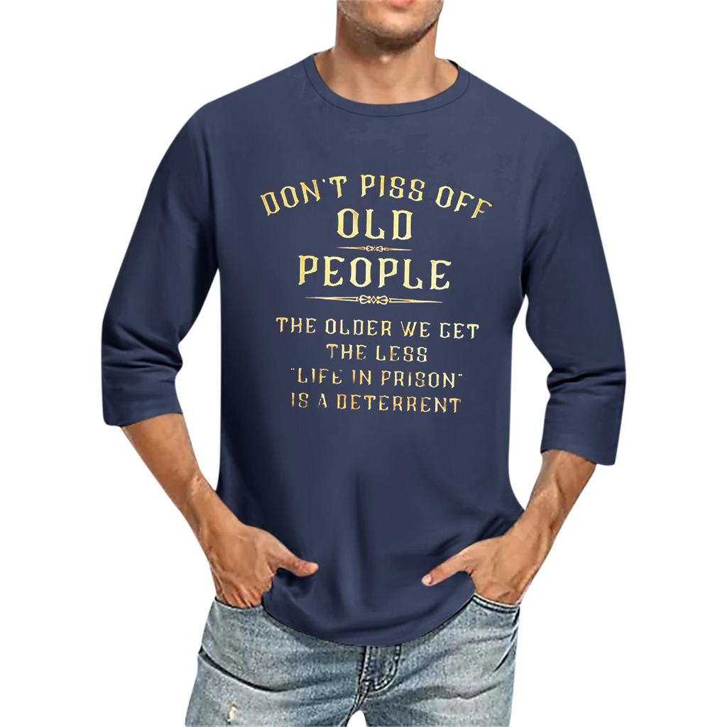 Мужской топ с принтом букв и рукавами три четверти, летом свободный.