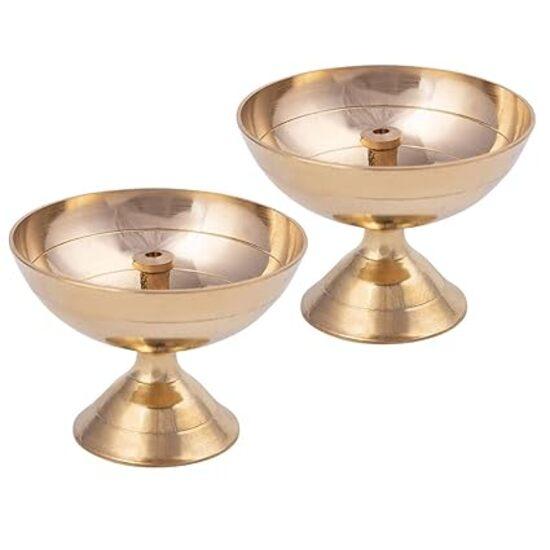 Танирика Латунная Дия с подставкой - Аканд Дияс для комнаты для пуджи, предметы для пуджи для украшения дома 2 x 1,85 дюйма // Экспортное качество