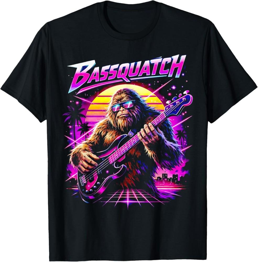 Bassquatch, Synthwave Bigfoot Bass Guitar Sasquatch T-Shirt