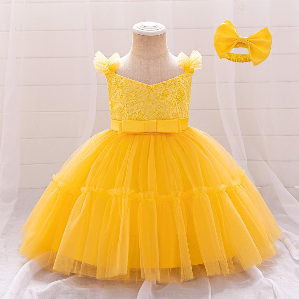 Toddler 1st Birthday Baby Girl Flower Princess Dress Elegant Lace Bow Party Prom Dresses For Kids Pink Wedding Bridemaid Costume