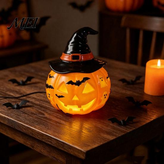 Retro Bedside Lamp Halloween Vintage Table Lamp, Resin Pumpkin Skeleton Black Cat Non Dazzling Bedroom Night Light, Gothic for Living Room Light
