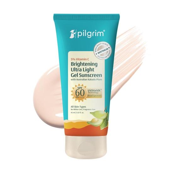 Солнцезащитный гель Pilgrim 5% Vitamin C Brightening Ultra Light SPF 60 PA++++ с австралийской сливой какаду | Без отдушек | UVA/UVB | 45 мл