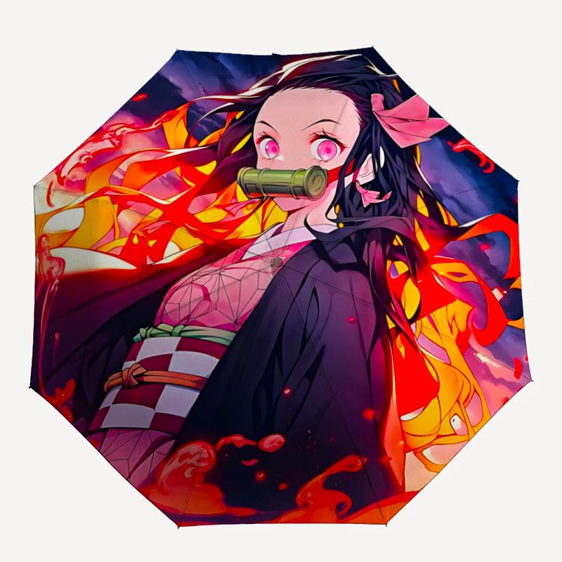 1PC Demon Slayer: Kimetsu no Yaiba Automatic Folding Umbrella, Sturdy And Durable Automatic Folding Umbrella with 8 Ribs, a0911025