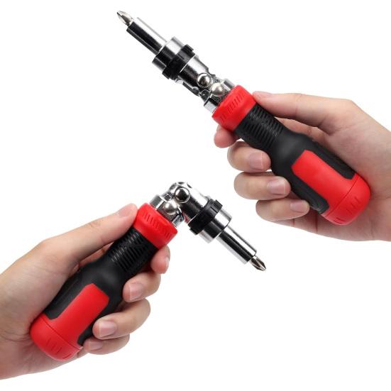 Ratchet Screwdriver with Non-Slip Handle High Strength 180-Degree Pivoting Adjustable Angle 13-in-1 Multi-functional Screwdriver