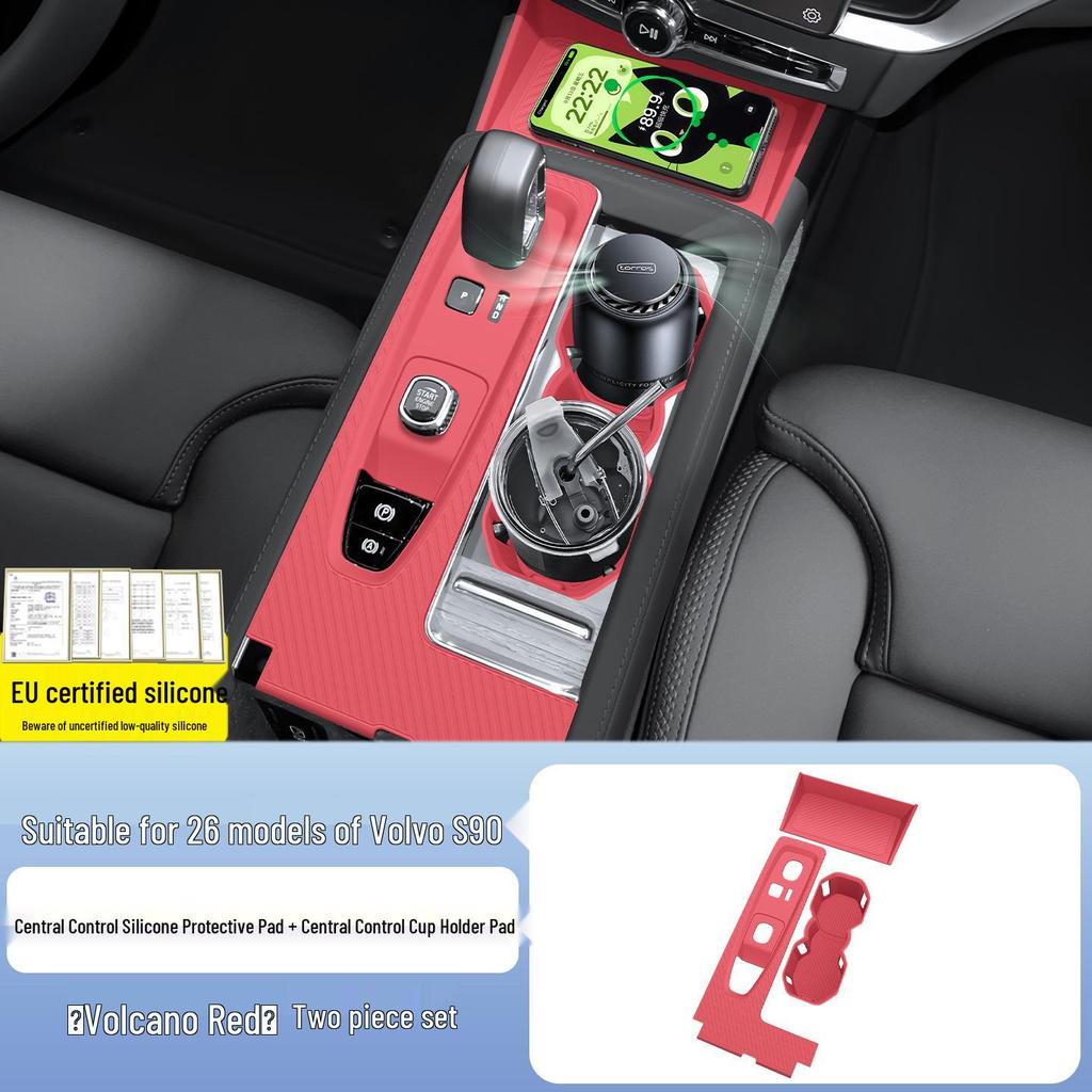 Volvo S90 2026 Center Console Silicone Mat with Wireless Charging and Cup Holder - Interior Upgrade.