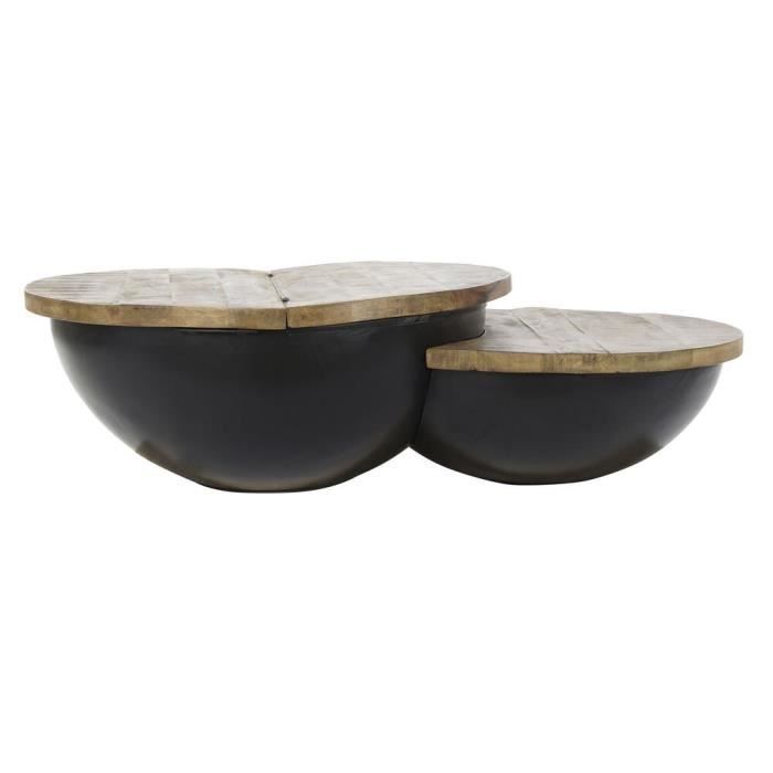 Table basse - Design colonial - Métal et bois - Finition noire - 114x76x33 cm