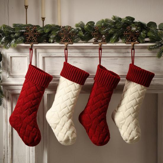 Large Knitted Christmas Stockings 18" Xmas Gift Stocking Hanging Decorations Festive Decor Candy Toys Bag Hanging Stocking for Mantel Window