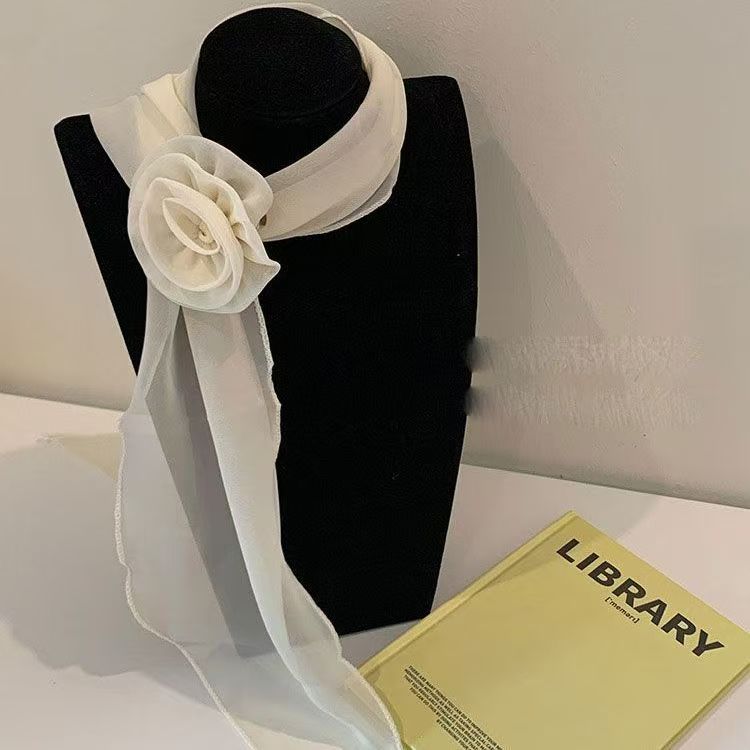 Elegant Leopard Print Silk Scarf Women DIY Tie Method Luxury Print Detachable Flower Headscarf Girls Fashion Ribbon Rose Scarf