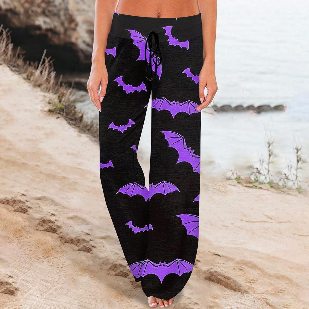 Женские удобные пижамные штаны с карманами на Хэллоуин и принтом на шнуровке, широкие брюки