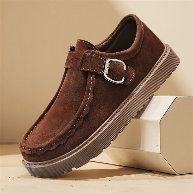 Мужские бежевые замшевые повседневные лоферы больших размеров Удобная толстая подошва Нескользящая обувь для ходьбы Модная и трендовая обувь 2025