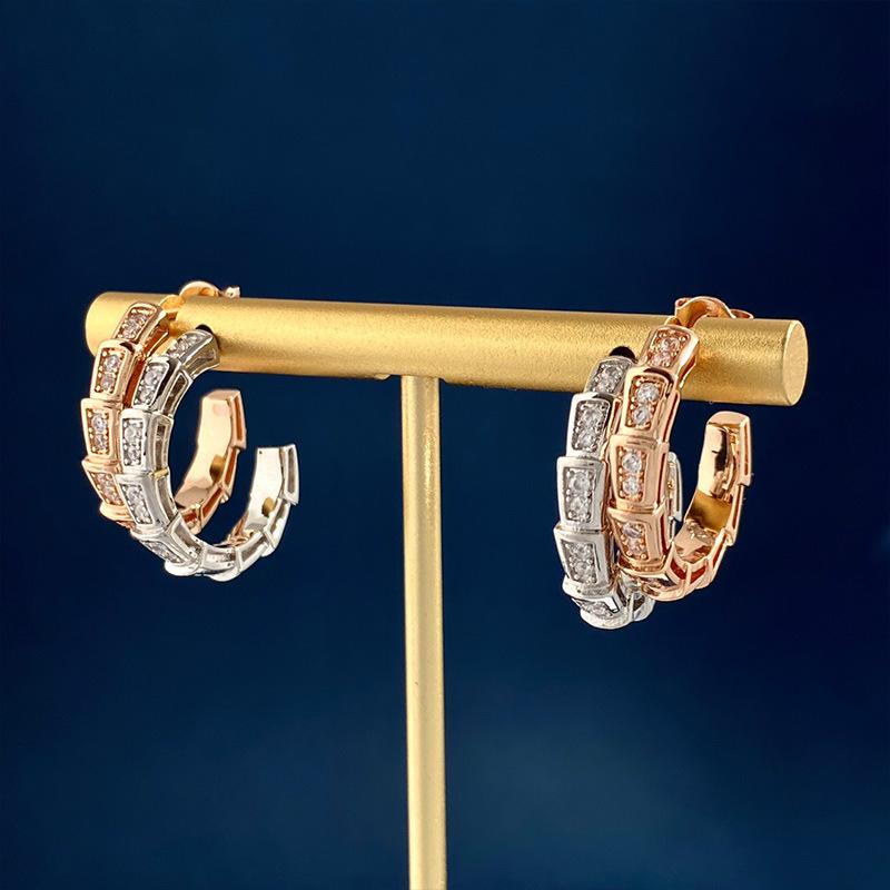 Аксессуары, Медь Узкая версия Полные бриллиантовые серьги в форме змеи С-образной формы Ins Популярный дизайн Серьги-гвоздики Украшения для ушей