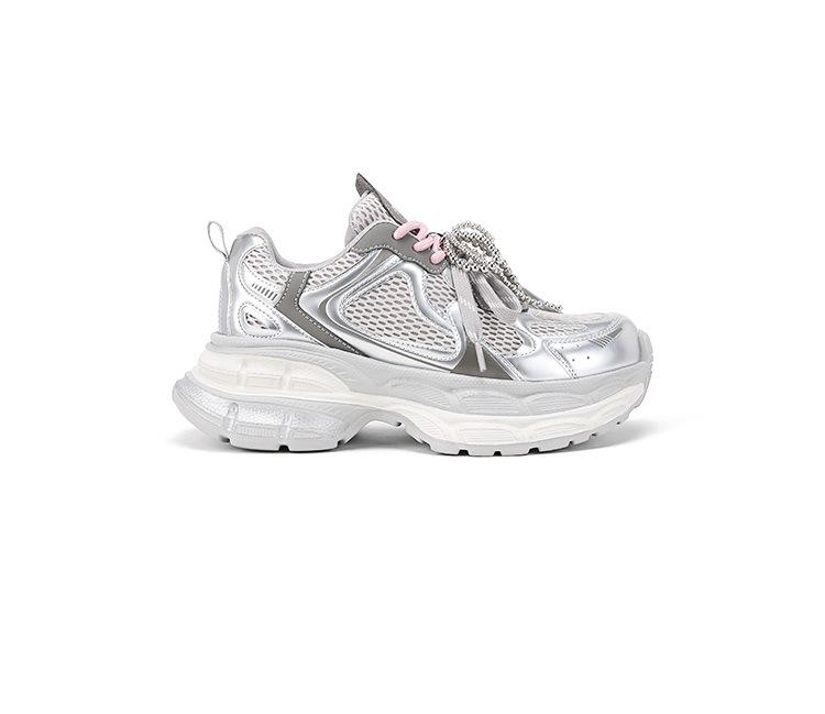 [] Длина и высота 75 мм~ Двухслойные кроссовки на толстой подошве с увеличением высоты Серые повседневные спортивные кроссовки женские папины кроссовки