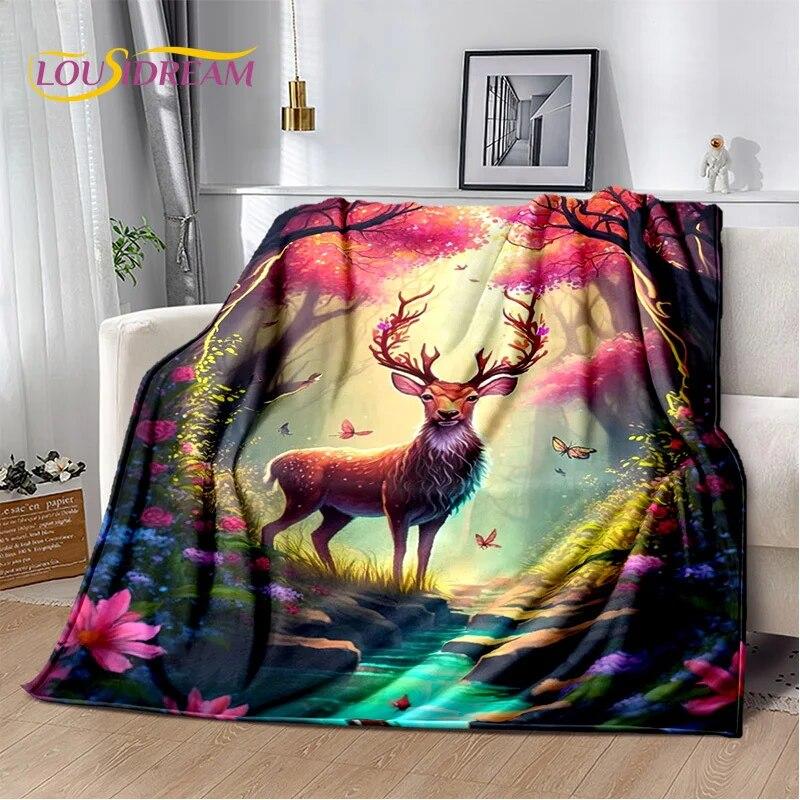 3D Dream Forest Christmas Elk Sika Deer Soft Plush Blanket,Flannel Blanket Throw Blanket for Living Room Bedroom Bed Sofa Cover