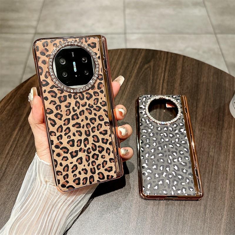 Premium Leopard Print Vegan Leather Case Mate X3 Foldable Phone Shockproof Full Cover With Stand Function