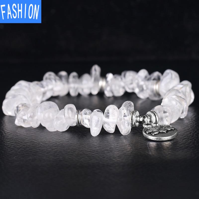 Природная энергия Аура Браслет из белого кристалла Полированный дробленый кварц Древнее серебро Подвеска в виде лотоса Ювелирные изделия