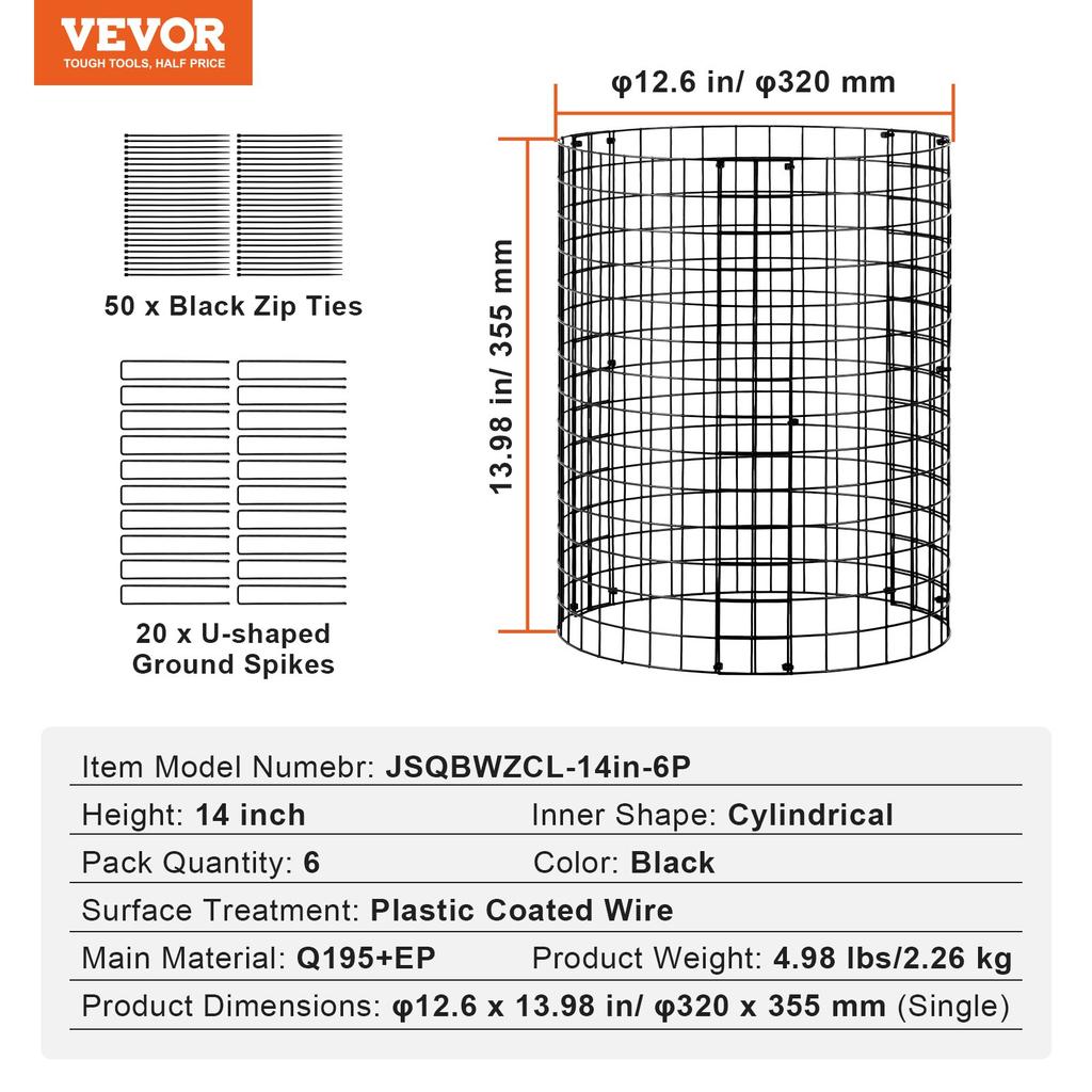 VEVOR 6 Pack Plant Protector from Animals, 12.6'' Dia. x 14'' H Chicken Wire Plant Protector, Plant Cages for Outdoor Plants