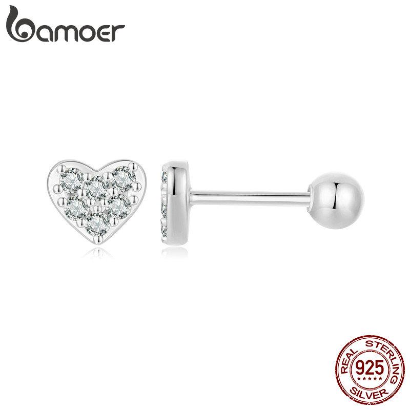 Женские серьги-гвоздики BAMOER из стерлингового серебра 925 пробы с цирконием и изящными ювелирными изделиями