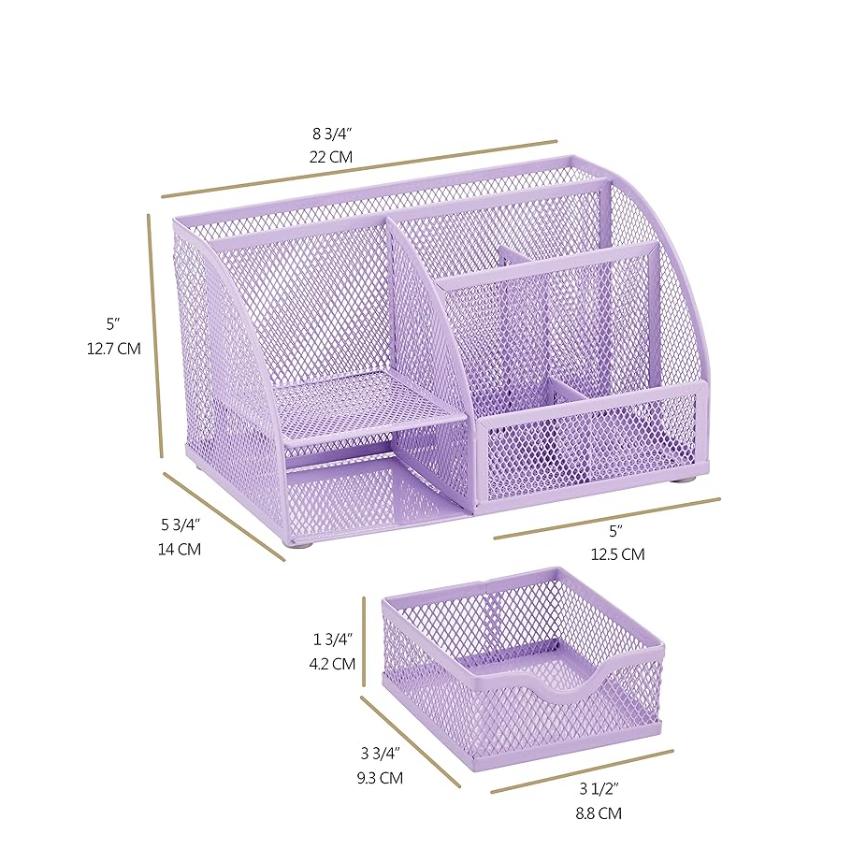 Office Desk Organizer and Accessories with Mesh Pencil Holder 6 Compartments Leather High Quality
