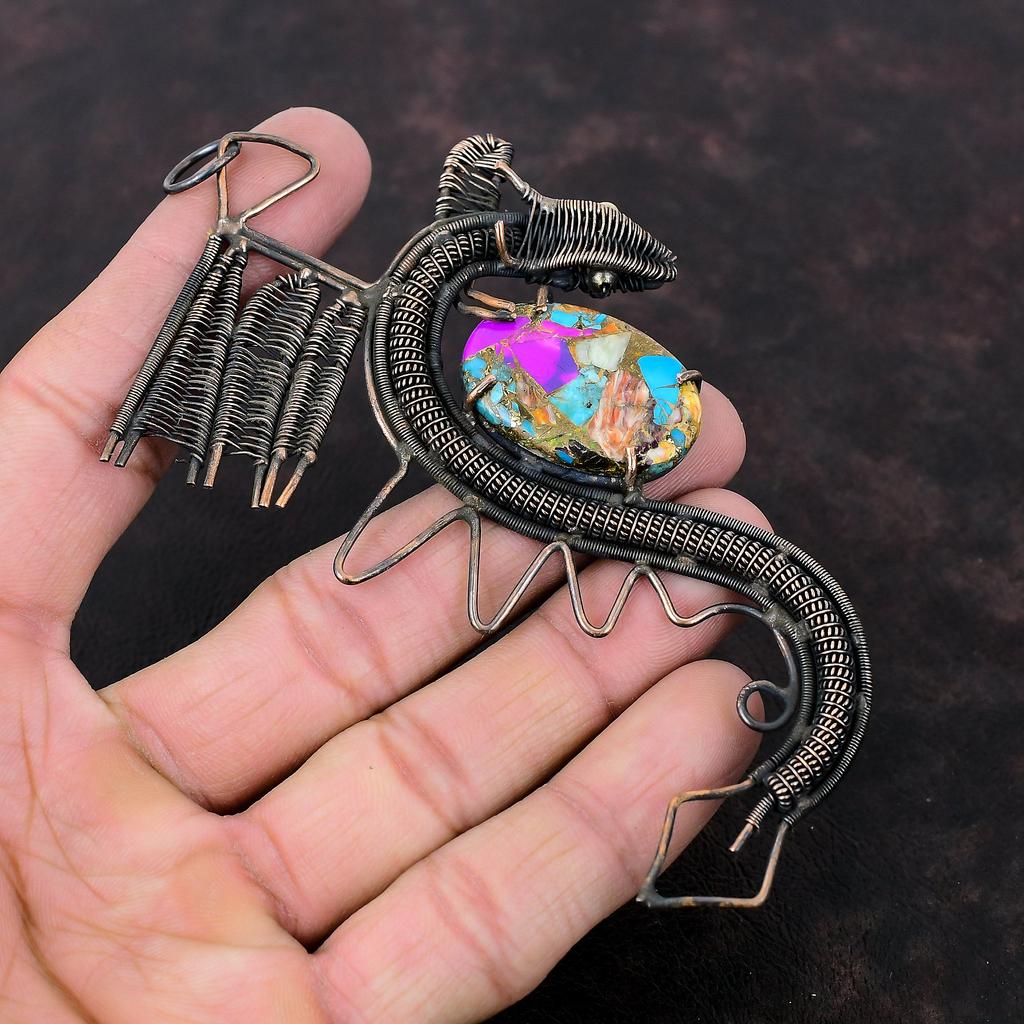 Fiesta Kingman Turquoise Pendant Copper Wire Wrapped Pendant Multi Copper Turquoise Pendant Gemstone Copper Jewelry Dragon Pendants For Gift