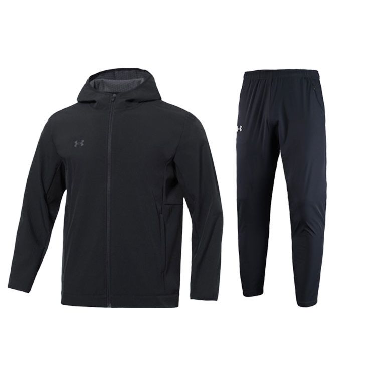 Under Armour Куртка с градиентным светоотражающим логотипом и принтом из букв, тканые спортивные длинные брюки, повседневный спортивный костюм, мужской костюм, черный 22600401-001+22500706-001