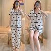 Women's 3 Piece Pajama Set Short Sleeve Sleepwear Set Button Down Top Long Pants Shorts Set Spring Summer Lounge Nightwear