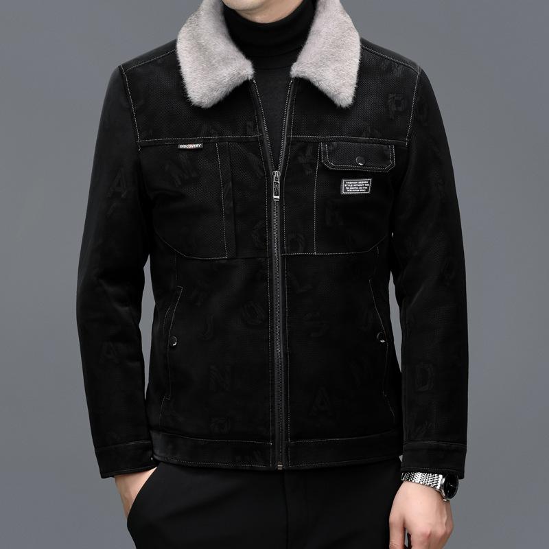 Мужская куртка из натуральной кожи, короткая куртка-пуховик из натуральной кожи, повседневная кожаная куртка с мехом, цельная утолщенная куртка
