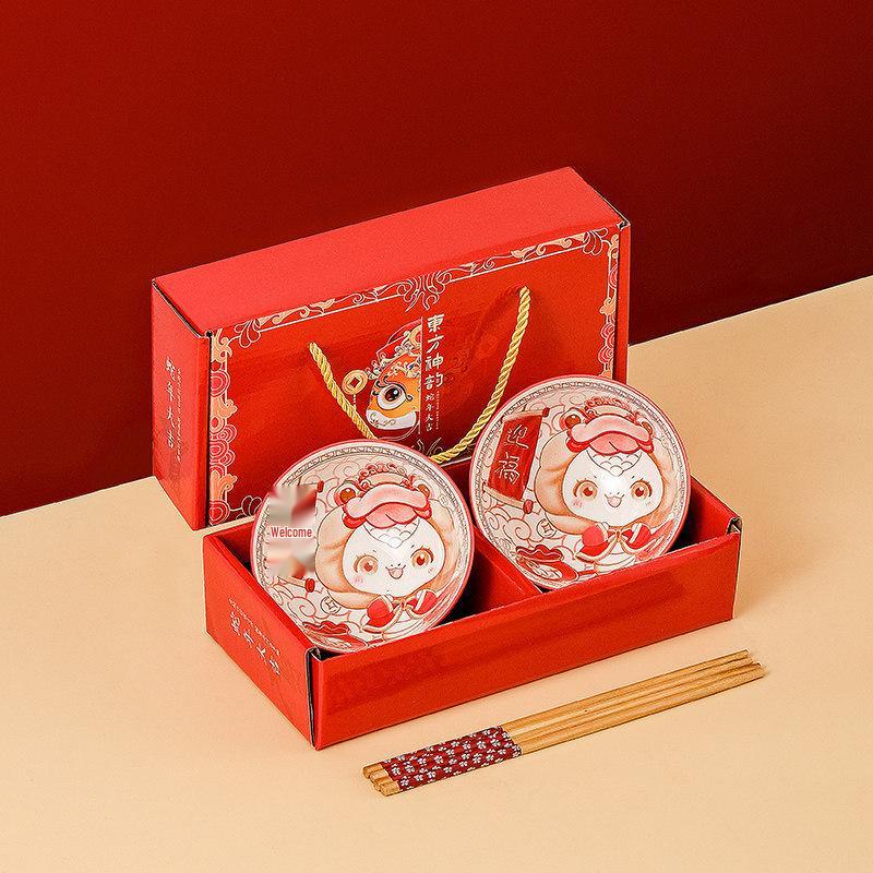 Japanese Ceramic Wedding Gift Set: Bowl & Chopstick with Gift Box - Perfect for Lucky Draws and Employee Gifts
