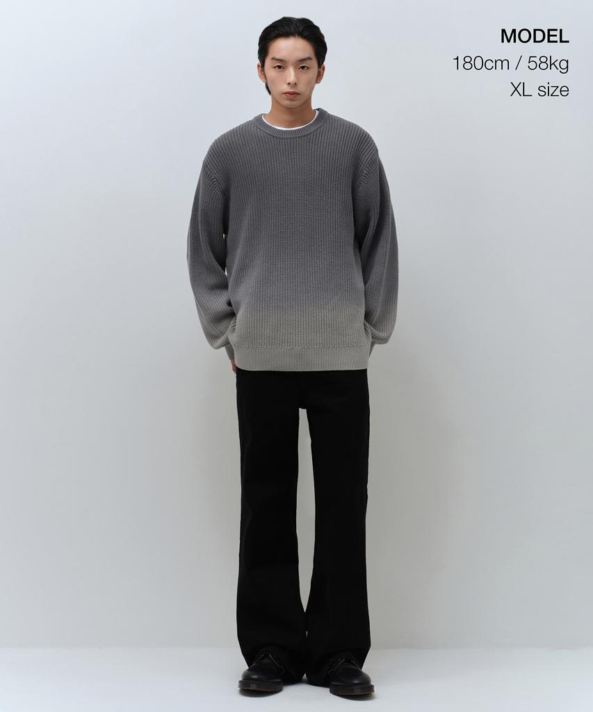 MUSINSA STANDARD Gradient Ribbed Crew Neck Knit [Charcoal Gray]