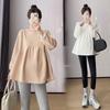 Maternity Korean Style Two-Piece: Color-Reducing, Age-Reducing Baby Doll Shirt & Long-Sleeved Sweatshirt - Plus Size, Slimming, Cover Belly.