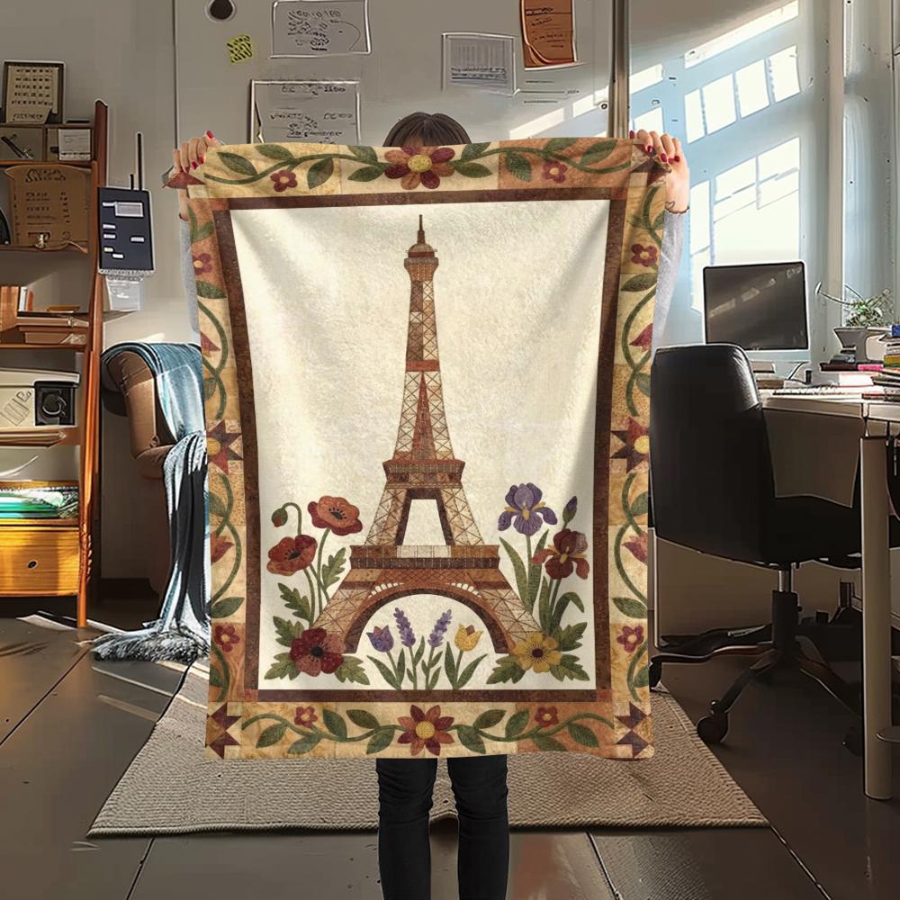 Paris Eiffel Tower Print Flannel Blanket, High quality Comfortable for All Seasons, Home Decor, Warmth and Comfort, Perfect for Christmas Gifts90