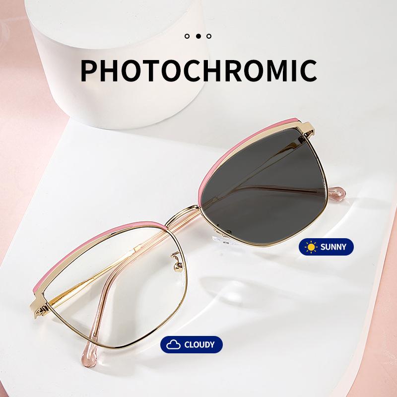European and American TR cat eye glasses frame women's tide metal spring foot glasses frame fashion color change anti blue light glasses myopia