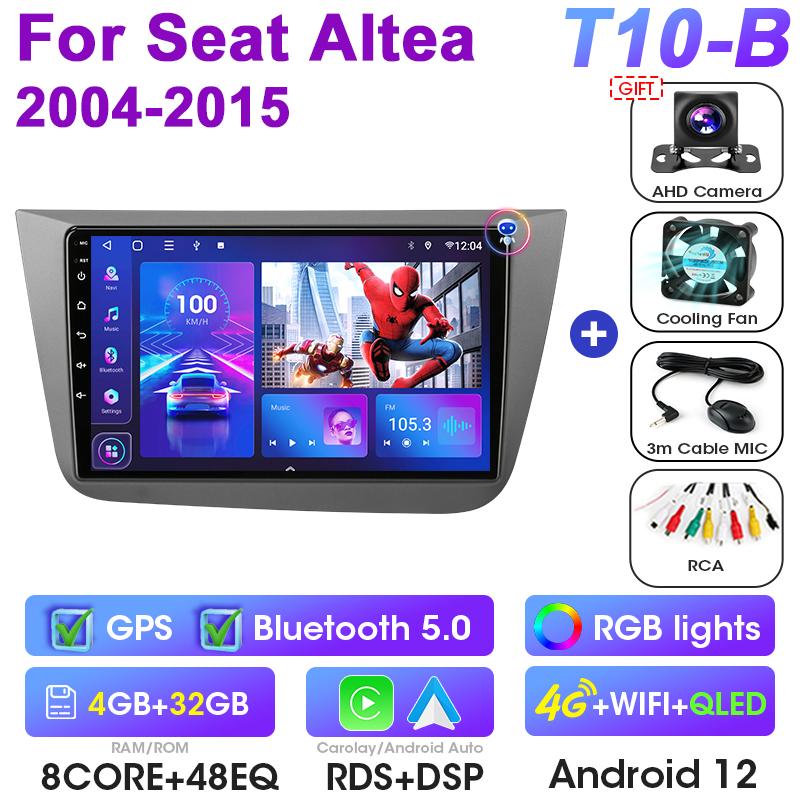 2 DIN Android 12 Автомагнитола для Fiat Seat Altea 2004 - 2015 Мультимедийный видеоплеер GPS Carplay Автомагнитола 4G QLED DVD Головное устройство