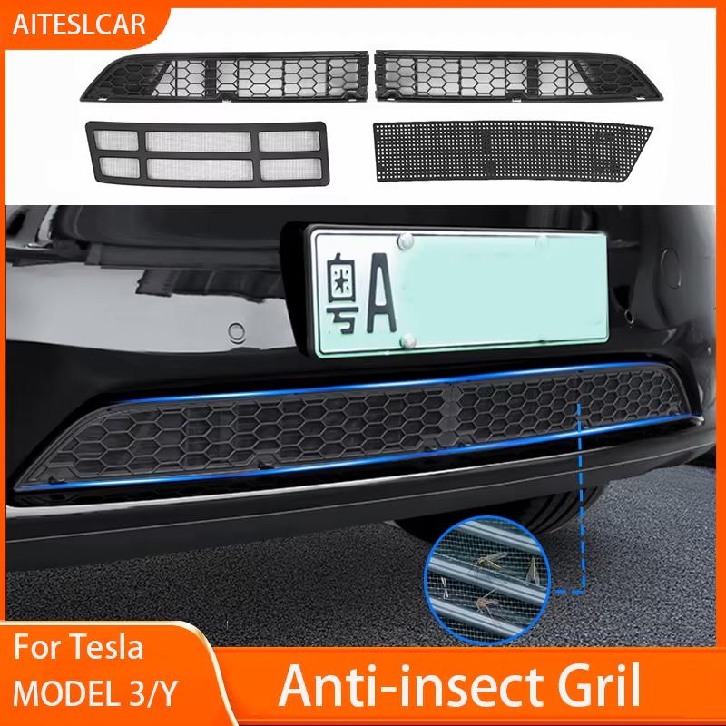 Front Grill Guard Grille Inserts Mesh for Tesla Model Y 3 Highland 2024-2021 Air Inlet Vent Cover Bumper Grid Filter Accessories