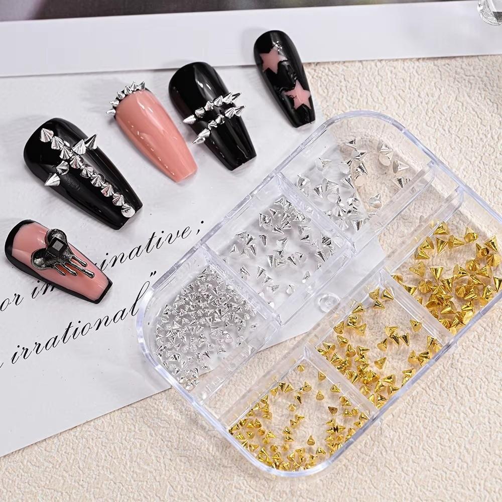 6 Grids Multi-Size Metal Nail Charms Cone Spike Nail Jewels Home Nail Decoration