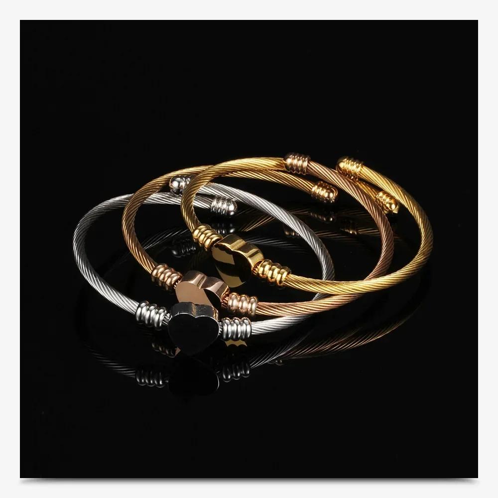Stainless Steel Cable Bracelet Steel Wire Braided Titanium Steel Love Shape Creative Bracelet Rose Gold Fashion Womens Bracelet