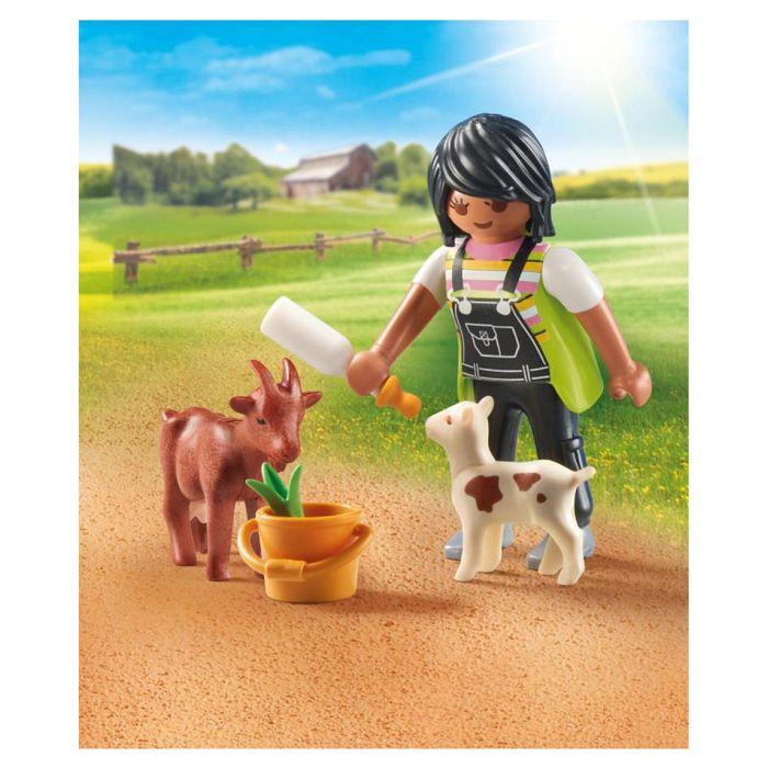 Figurine Miniature - PLAYMOBIL - PLL71759 - Fermière avec Chèvre - Jouet pour Enfants - 3 Éléments