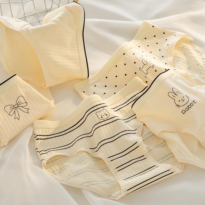 Fashion Women's Mid Waist Vertical Striped Cotton Panties Simple Comfortable Briefs Wearable Underwear