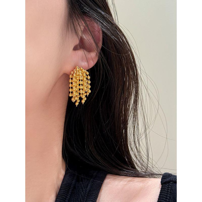 S925 Silver Needle European and American Niche Metal Fireworks Tassel Design High-End Earrings Minimalist Style Face-Slimming Earrings for Women