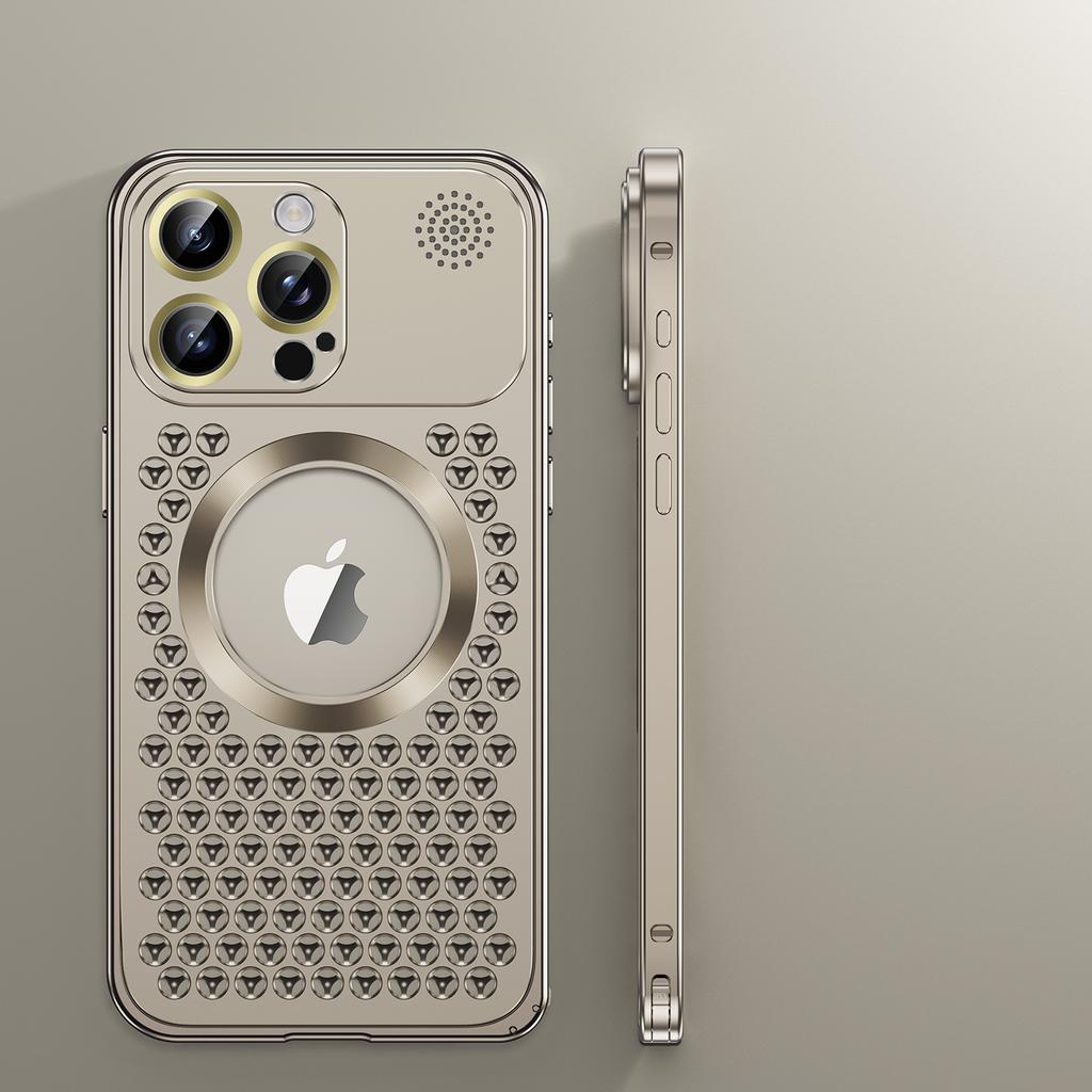 Металлический охлаждающий чехол для телефона с ароматерапией для iPhone 12 13 14 15 Pro Max Plus, защитный чехол для объектива, полый магнитный чехол с беспроводной зарядкой