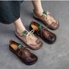 Johnature Genuine Leather Soft Sole Women's Shoes Vintage Round Toe Lace-up Versatile Comfortable Flat Shoes
