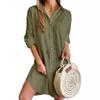 Spring and Autumn Women's Casual Long Sleeve Lapel Button Down Shirt Dress