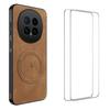 Nappa Texture Magnetic Phone Case with 2pcs Screen Films For Honor X5c 4G / X5c Plus 4G, Slim Anti-Slip Shockproof Cover