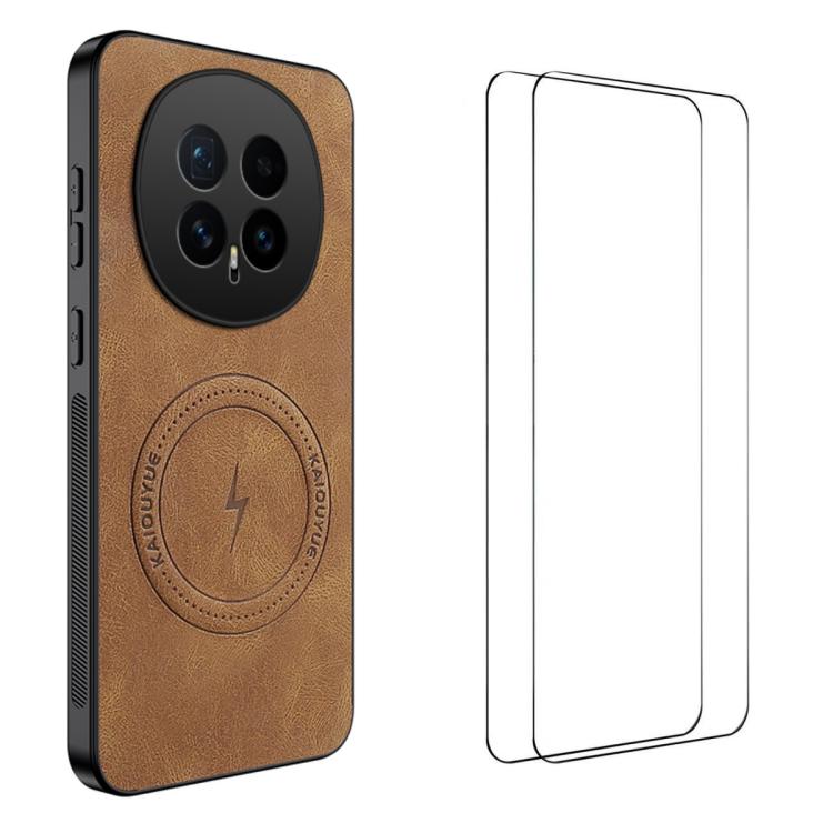 Nappa Texture Magnetic Phone Case with 2pcs Screen Films For Honor X5c 4G / X5c Plus 4G, Slim Anti-Slip Shockproof Cover