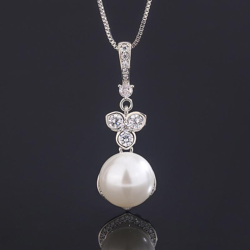Jewelry Zircon Micro Inlaid Women's Light Luxury Fashionable Pearl Pendant Set Design Simple Earring Set Holiday Gift