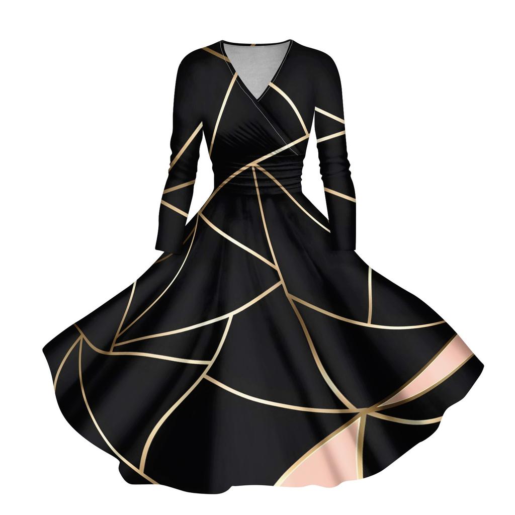 Женское повседневное и модное сексуальное платье с v-образным вырезом и длинными рукавами с градиентным принтом