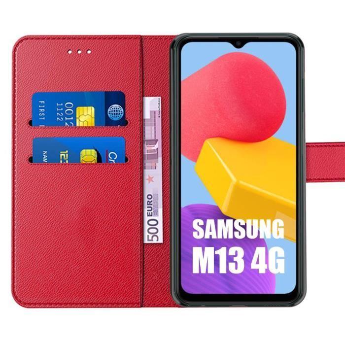 Coque pour Samsung Galaxy M13 Flip Case Effet Cuir Anti Rayure Antichoc - Rouge