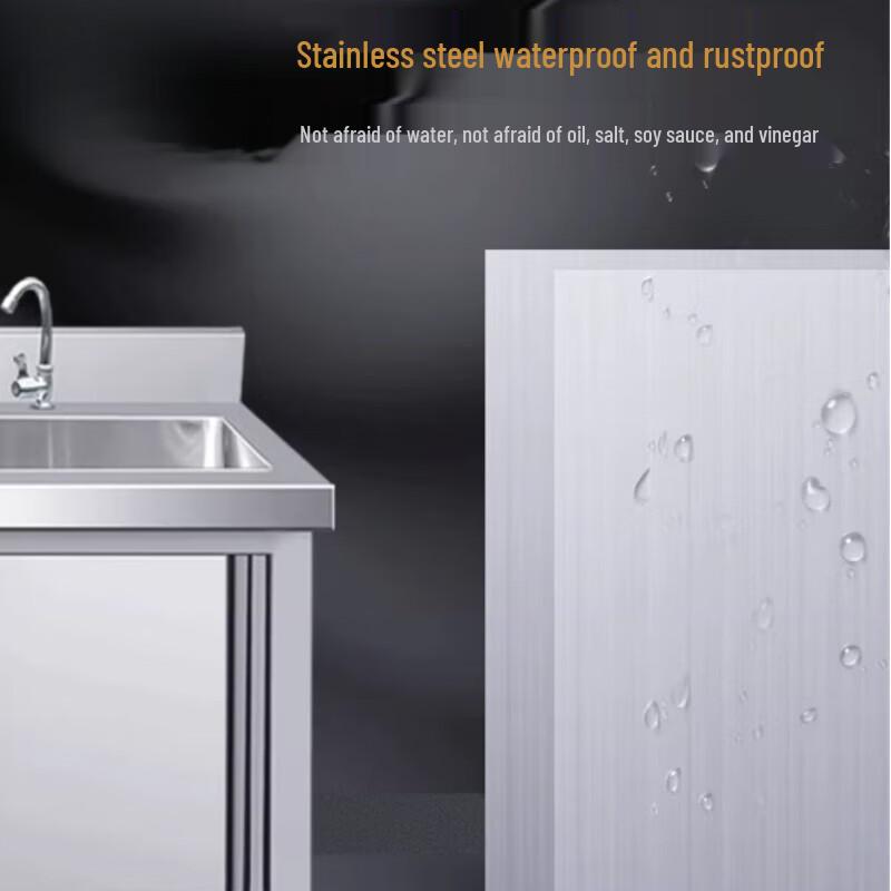 Рабочий стол из нержавеющей стали с мойкой и раздвижными дверцами