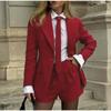 Fashion Loose Red Shorts Sets For Women 2 Pieces Elegant Long Sleeve Blazer With High Waist Shorts Set 2025 Spring Summer Office Lady Suits