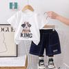 Детский комплект с короткими рукавами Летняя футболка для мальчика с изображением собаки из мультфильма Джинсовые шорты Комплект из двух предметов Модная одежда для мальчиков